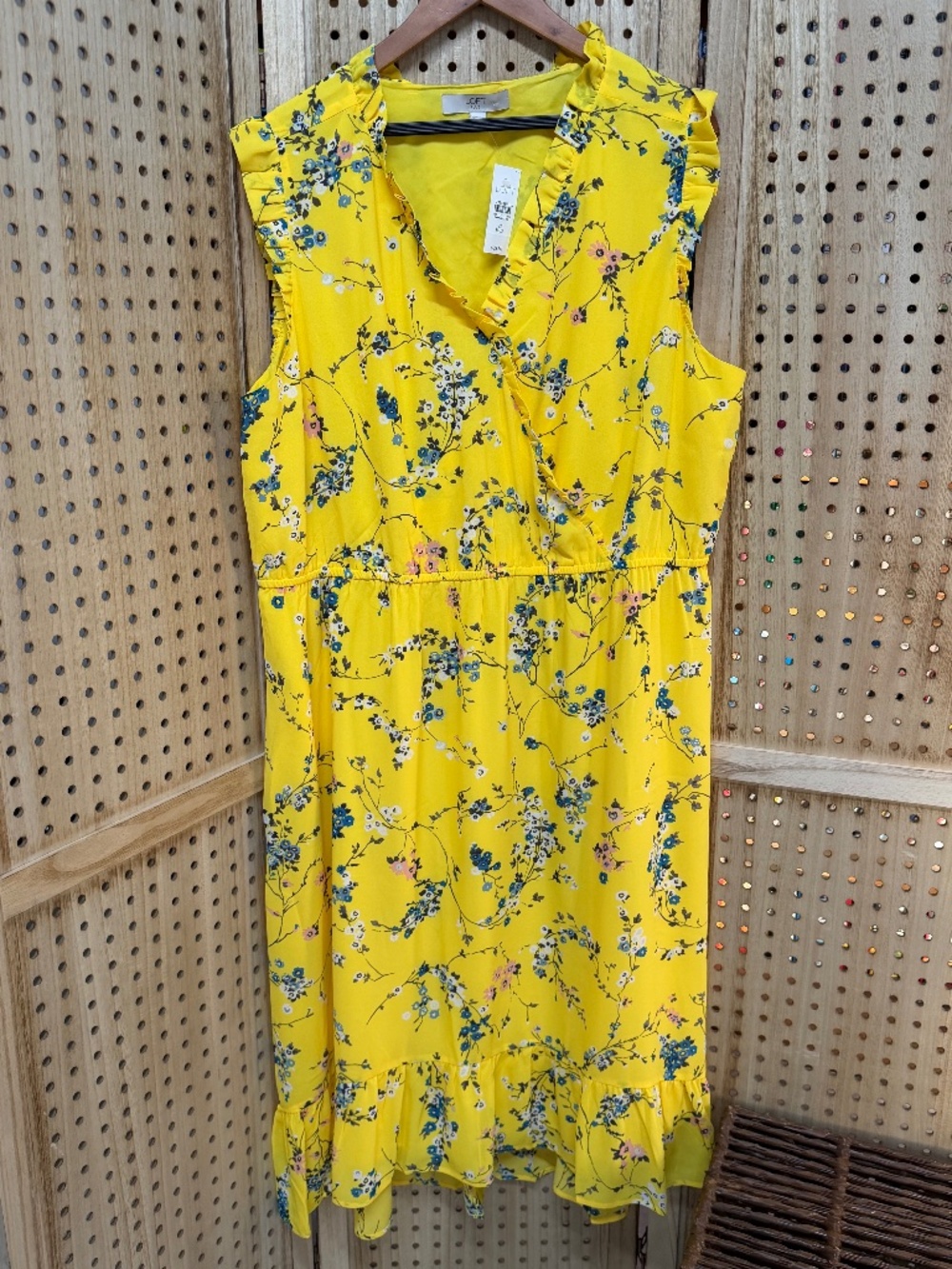 NWT LOFT Plus Yellow Floral Ruffle Midi Dress Size 22